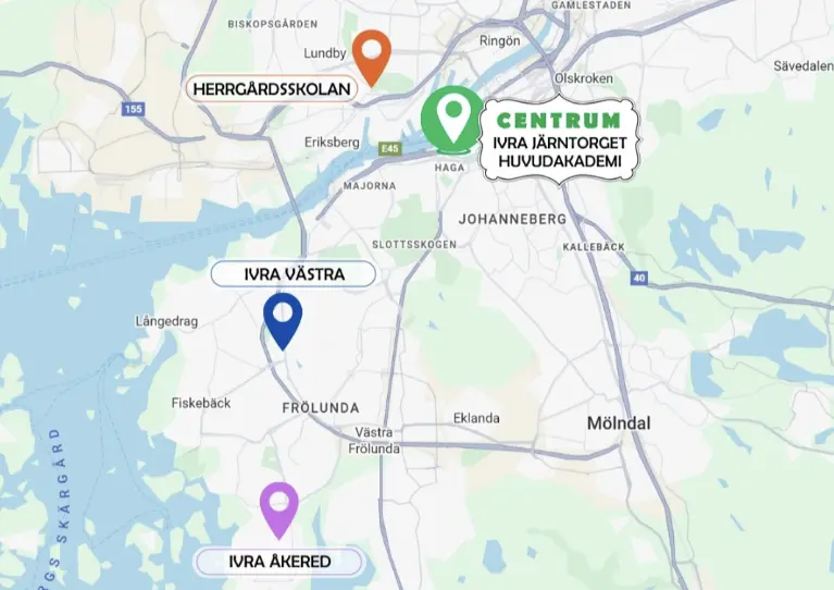 Karta över Capoeira Sua Força träningslokaler i Göteborg